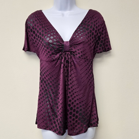 Express Polka Dot y2k Blouse Purple Black M - Picture 1 of 7